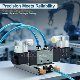 VIILOCK Pneumatic Solenoid Valve, 5 Way 2 Position 1/4”NPT Double Solenoid Internally Piloted Electric Air Control Valve 4V220-08 (DC12V)