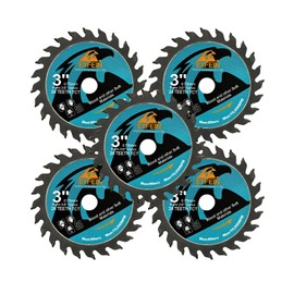 EXFEIN Wood Cutting Disc 3 Inch 5pcs - 24T TCT Carbide Tipped Teeth Compact Circular Saw Blade with 10mm Arbor, General Purpose for Cuttting in Wood Plastic and Composite Materials