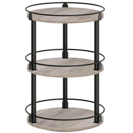 YATINEY 3-Tier Lazy Susan Organizer, Rotating Spice Rack, Spinning Organizer, Industrial Turntable Spice Rack Organizer for Cabinet, Kitchen Countertop, Pantry, Greige and Black SR23BG
