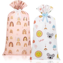 Teling 2 Pcs 70"x 40" Large Jumbo Gift Bag for Giant Gifts, Extra Big Plastic Present Bag for Huge Gifts Wrapping Bags with 2 Rolls Ribbons for Baby Shower Birthday Christmas Party (Boho Style)
