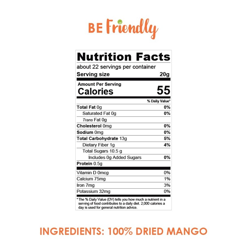 Friendly |Mango Strips |16 oz; (1 LB)| Natural, Unsweetened, Vegan,