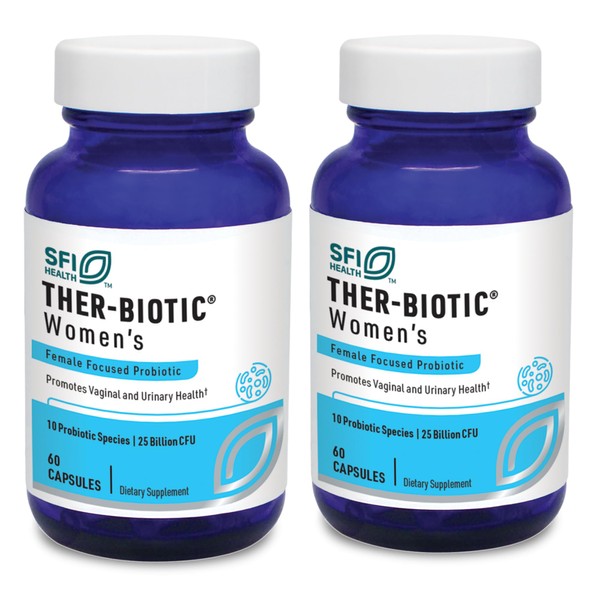 Klaire Labs Ther-Biotic Women Probiotics - Support Healthy Vaginal pH & Comfort for Women - 25b CFU Lactobacillus & Bifidobacterium - Hypoallergenic, Dairy-Free (60 Caps, 2 Pack)