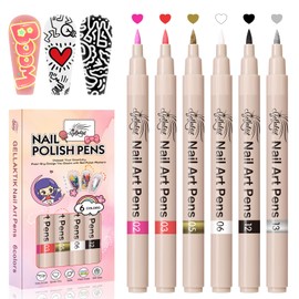 GELLAKTIK 6 Colors Nail Art Pens Set, 3D Nail Polish Pens Quick-Drying Acrylic Paint Markers, Dotting Liner Brush for DIY Nail Design, Home & Salon Manicure Tools