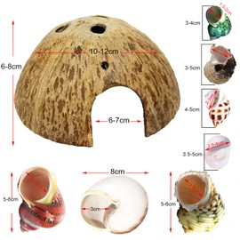 Hermit Crab Shell Growth Seashells 15 PCS (7 Types) Natural Coconut Shells Hut for Fish Tank Decor Hide Reptile Hideouts