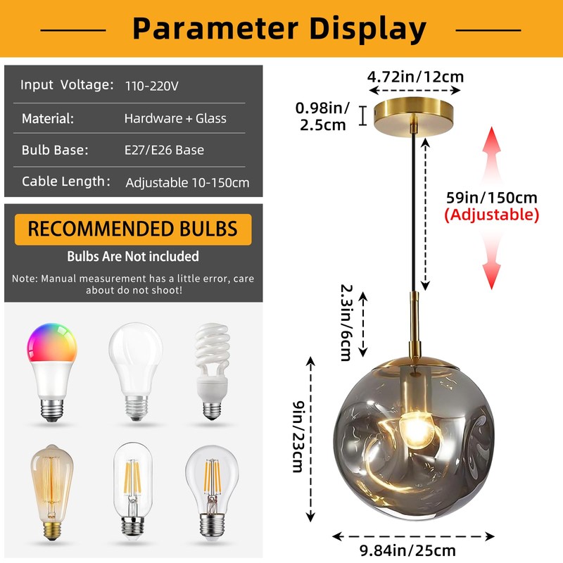 Modern Smoke Gray Concave Glass Pendant Light, Kitchen Island Lighting