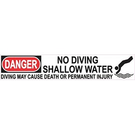 StickerTalk Danger No Diving Shallow Water Vinyl Sticker, 16 inches by 3 inches