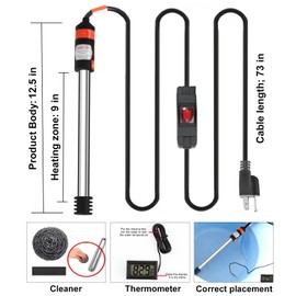 Immersion Water Heater, 1500W Portable Electric 304 Stainless Heaters with Guard Cover, Water Heater for Pool Bathtub -Heat 5 Gallons Water in Minutes