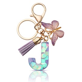 CHUQING Keyring with Letter Girl Keyring Initial Letter Gift Women Key Ring Butterfly Purple, Lila-j