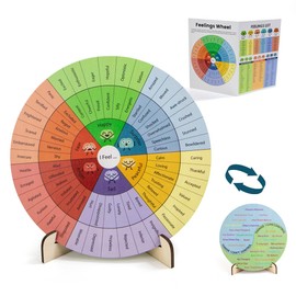 Feelings Wheel Therapy Office Desk Decor - 10" Large Double-Sided Emotions Chart with 2-Page Feelings Wheel & Emotions List Guide for School Counselors, Therapists, and Mental Health Office Decor.