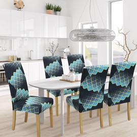 BIETYONE Dining Chair Cover,Dining Room Chair Covers Set of 6,Stretch Kitchen Chair Cover,Washable Dining Chair Cover,Parsons Chair Slipcovers Protective,for Home,Restaurant,Banquet(Wave)