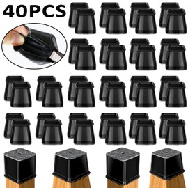 BUMACO Chair Leg Floor Protectors Square Chair Leg Protectors for Hardwood Floors 40Pcs Silicone Covers to Protect Floors Square (Black-L Fit 1-1/16" ~ 1-5/8")