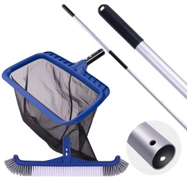 POOLAZA Pool Cleaning Kit, Including Pool Brush & Ultra Fine Mesh Pool Skimmer Net with Pole, Pool Net Skimmer & 17.5'' Pool Brush Head with 10.5ft Aluminum Pool Pole, Pool Net and Brush with Pole