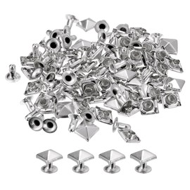 sourcing map Set of 100 Spike Rivets 7 mm Pyramid Quick Rivets Square Punk Spikes Leather Craft Decoration for Clothing Belt Bags Shoes Silver Tone
