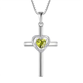 Blaniy Cross Necklace for Women 925 Sterling Silver August Birthstone Necklace Peridot Pendant Jewelry Gifts for Women