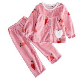 Barrageon Baby Housewear 2-12T Toddler Pyjamas Infant Home Suit Kids Flannel Pyjamas Boy Sleepwear Girls Unisex, Pink - Strawberry