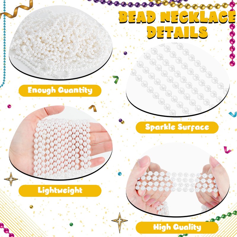 12 PCS Mardi Gras Beads Bulk, 33" White Beads Necklaces,