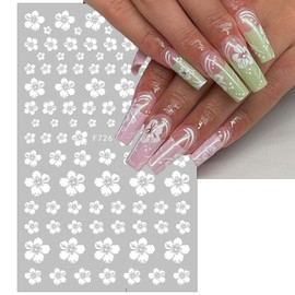 8 Sheets Flower Nail Art Stickers White Flower Nail Decals 3D Self Adhesive White Cherry Blossoms Nail Art Design Floral Nails Supplies for Acrylic Nail Women Manicure DIY Decoration