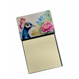 Caroline's Treasures Peacock Sticky Note Holder Refillable Dispenser Self-Sticky Note Pads, Memo Pads Blank Desk Accessories