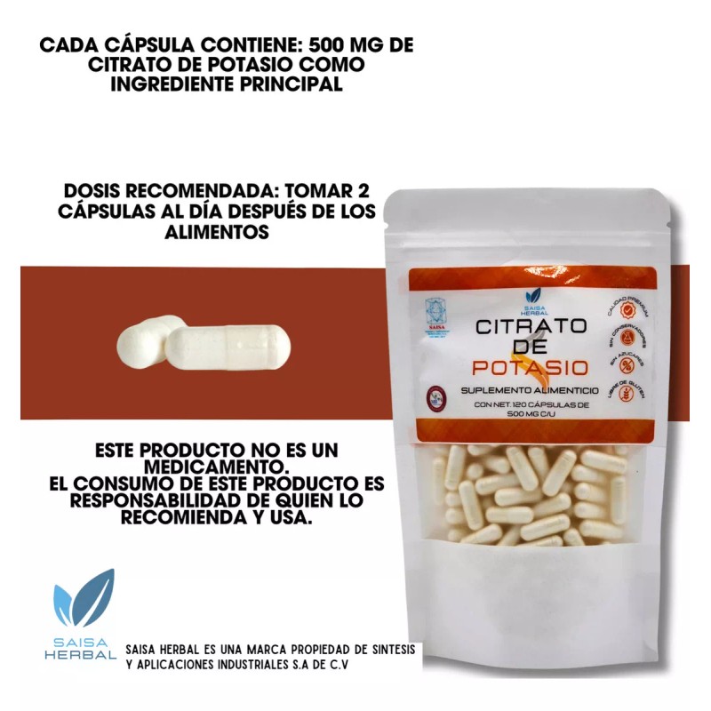 Saisa Herbal Citrato De Potasio 120 Cápsulas Saisa Herbal Sabor