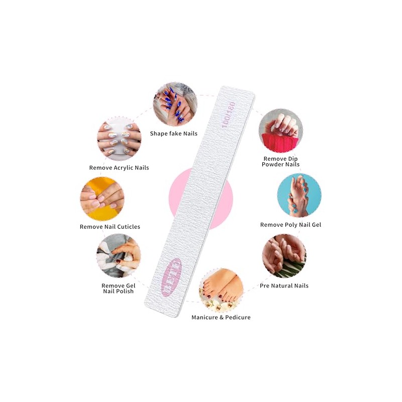 Lima de uñas, 20 unidades, profesional, reutilizable, grano 100/180, de