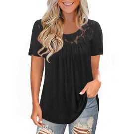 LETDIOSTO Women's Plus Size Tops Casual Blouse Short Sleeve Lace Tunic Tops Fit Flare, M-4XL, Black, 2X