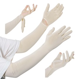 [CAPASTEC] アームカバー uvカット 冷感 アームスリーブ 手袋付き 日焼け防止 紫外線対策 スポーツ ランニング 運転用 自転車 男女兼用 ひんやり ベージュ