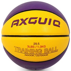 AXGUIQ 3LBS Weighted Heavy Training Basketball 29.5" - Size 7 Composite Leather Weighted Basketball - Enhances Ball Handling, Dribbling, Passing Skills - Ideal for in & Outdoor Practice (Deflated)