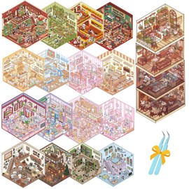3D DIY Sticker, Isometric Room and House Sets. Enjoy Cute Cartoon Sticker Therapy with Miniature Art. Make Your Own Scenes Perfect for Kids and Adults to Pass The Time (20 Sets_B)