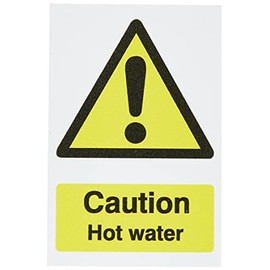 Seco Caution Hot Water Sign, 50mm x 75mm (Pack of 5) - 1mm Semi Rigid Plastic