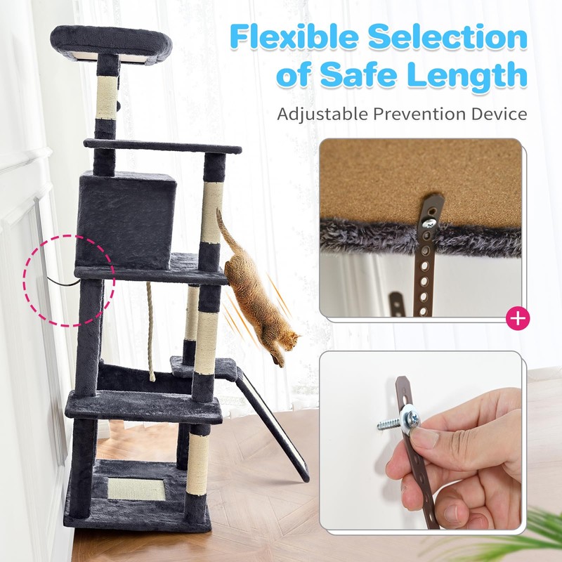ABCPET Cat Tree Tower 63in Multi-Level Cat Tower for Indoor