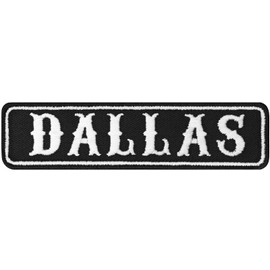 Biker Patch Dallas Motorcycle Club Rank Patch | Dallas Texas Applique for Sewing/Ironing | Texas Motorcycle MC Badge Iron-On Name Plate | 100 x 25 mm