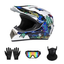 Motorcross Helmet, Off-Road Dirt Bike Helmet, ATV Helmet, Youth Motorcycle Helmet, Unisex Full-face Helmet, Comfortable and Lightweight, FMVSS-218 Safety Certified, 4 Piece Set (White Claw, Medium)