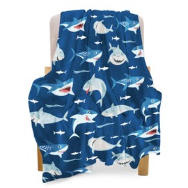 BOOPBEEP Shark Throw Blankets for Kids,Shark Gifts for Room Decor Soft Warm Lightweight Bluey Toddle Blankets Shark Pattern Sea Ocean Animals Blanket for Boys Girls