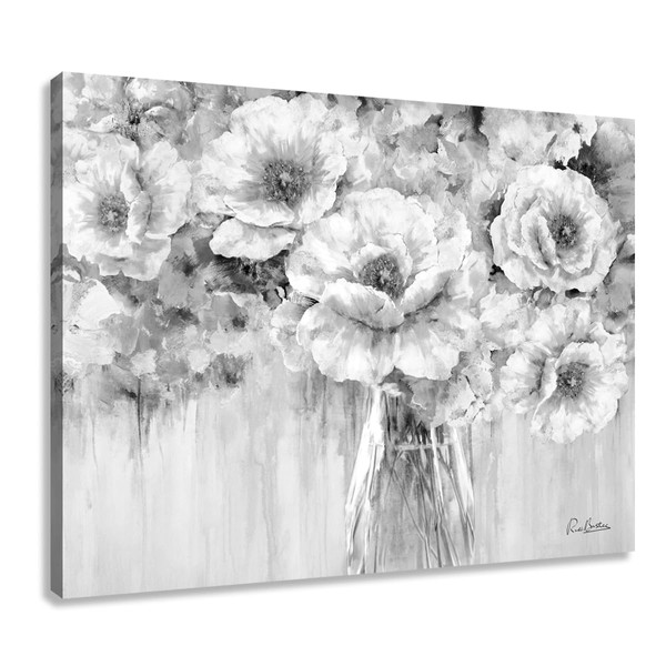 Living Room Abstract Flowers Wall Art, Black and White Floral