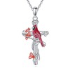 VONALA Cardinal Cross Necklace 925 Sterling Silver Red Bird Pendant