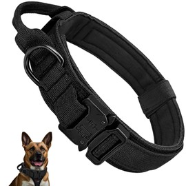 Tactical Dog Collar with Handle, Military Dog Collar, Heavy Duty Collars for Medium and Large Dogs Breeds, Adjustable Heavy Duty Collar, Dog Collars Large Breeds (Black, X-Large(21-24.5) Inch)