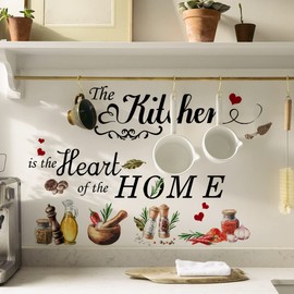 Runtoo Kitchen is The Heart of The Home Wall Sticker Food Lettering Quotes Saying Wall Decals Kitchen Dining Room Restaurant Wall Decor