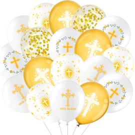 50 Cross God Bless Balloons 12" Cross Balloons for Baptism, Communion, Christening, Child Dedication Decorations and Supplies