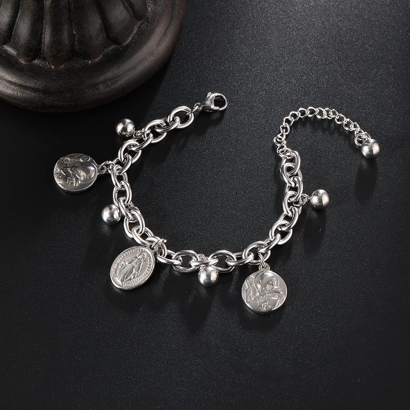 Saint Benedict Charm Bracelet - St. Benedictine Medal Coin Link