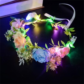 JOMA-E Shop Glowing Headband, Cute, Garland, Flower Corolla, LED, Glowing Headband, Costume, Women's, Children, Cosplay, Accessories, Hair Ornament, Night Standout, Fireworks Display, Festival, Summer