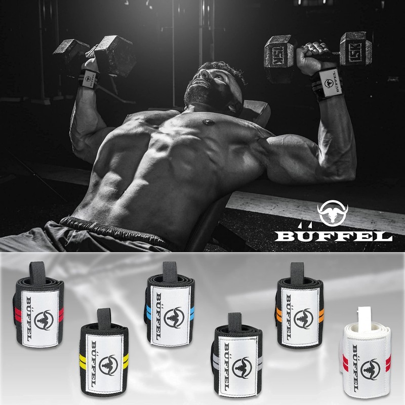 BÜFFEL Wrist Wraps, Wrist Support, Weight Training, 2-Piece Set, 23.6