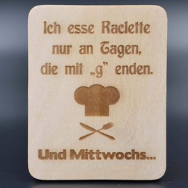 Raclette Coasters with Laser Engraving "I Eat Raclette" Beech Wood 100 x 80 x 7 mm Pack of 8