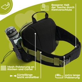 Jandiklee Large 9 Litre Waist Bag with Bottle Holder for Hiking, Cycling, Dog Training, Black Green Red