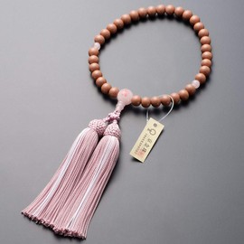 Butsudanya Takita Shoten Kyoto Prayer Beads, Women's, Red Cherry Blossom, Rose Quartz, Cherry Carved, 0.3 inch (8 mm) Ball, Pure Silk Head Bassel, With Prayer Bag, Can Be Used in All Sects, Certificate Included