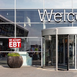 Nuanchu 2 Pcs 16 x 12 Inch We Accept Ebt Yard Lawn Sign with 15 Inch Metal Ground Stake Double Sided Printing Corrugated Plastic Yard Signage for Businesses Organizations Outdoor Store Ebt Payment