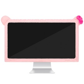 22"-27" Lovely Cute Computer Monitor Cover with Cat Ear Design, Kawaii Display Dust Cover with Furry Design, Elastic Dustproof, Suitable for PC, Tablet, TV, LCD (Pink)