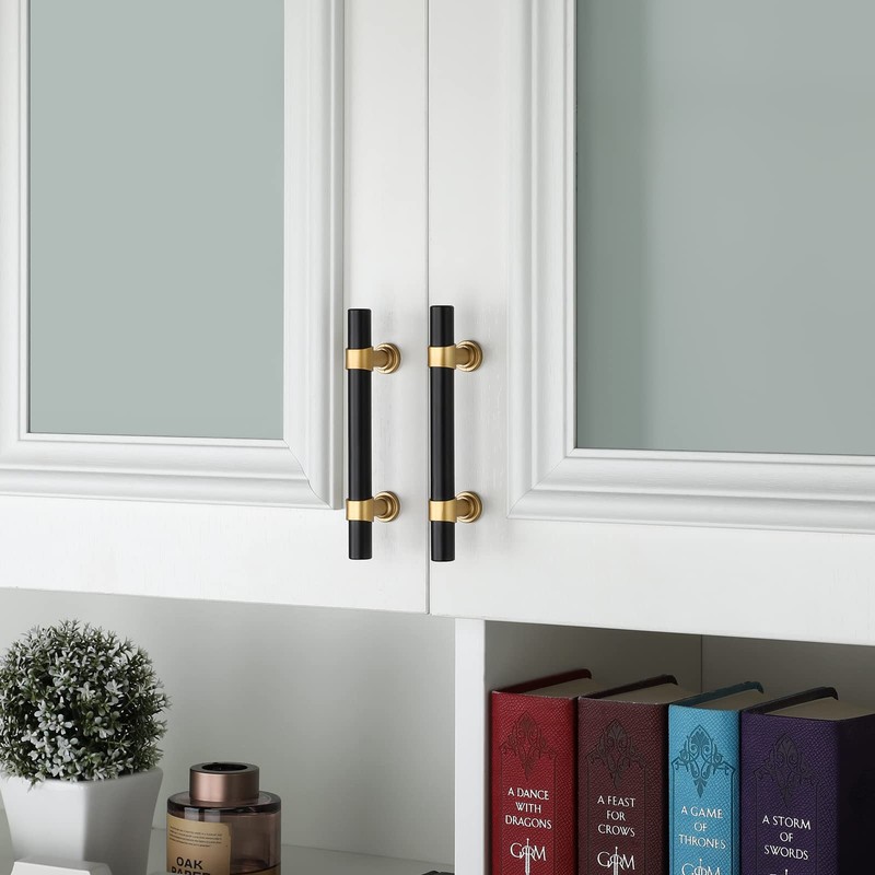 Goldenwarm 10 Pack Black and Gold Cabinet Pulls 3 Inch