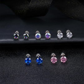 Jstyle 5 Pair Set, Women's, Men's, Popular, Double-sided, Single Earring, Zircon Helix Earrings, Screw Type, Stud Earrings Set, Zirconia, Stainless Steel, 0.7 oz (20 g), Hypoallergenic, Birthday Gift,