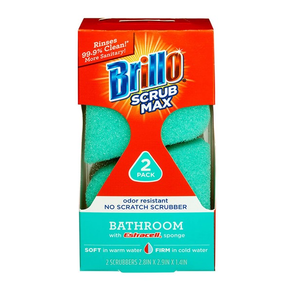 Brillo Scrub Max Heat Activated Sponges, Strong & Long Lasting, Innovative Technology, 2 Count (2 Count (Pack of 1), Bathroom)