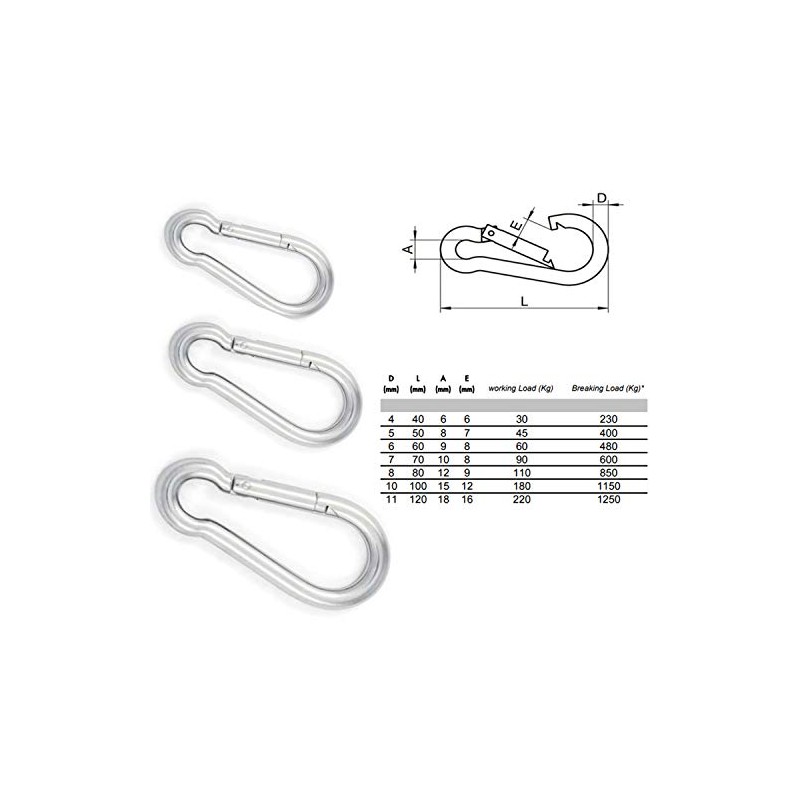 Spring Snap Hook 316 Marine Stainless Steel Climbing Locking Carabiner